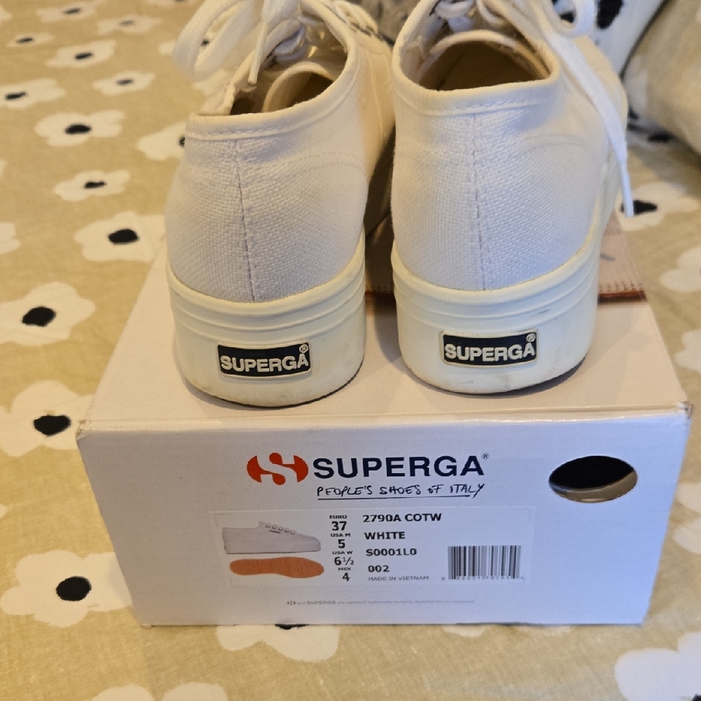Superga White Canvas Low-Top Platform Sneakers